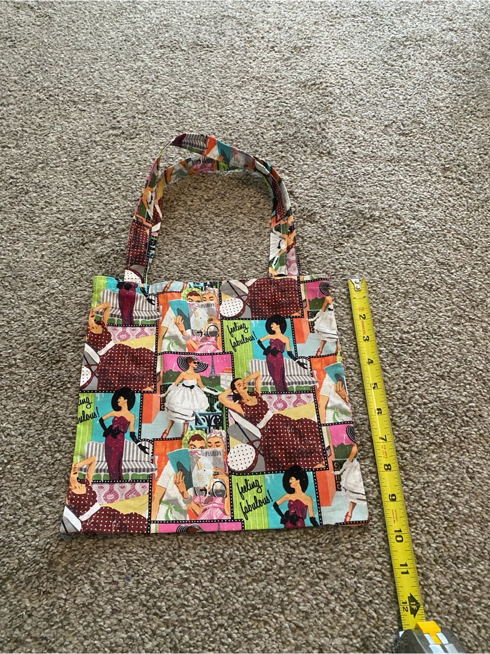 Vintage-Inspired Multicolor Canvas Tote Bag - Picture 3 of 6